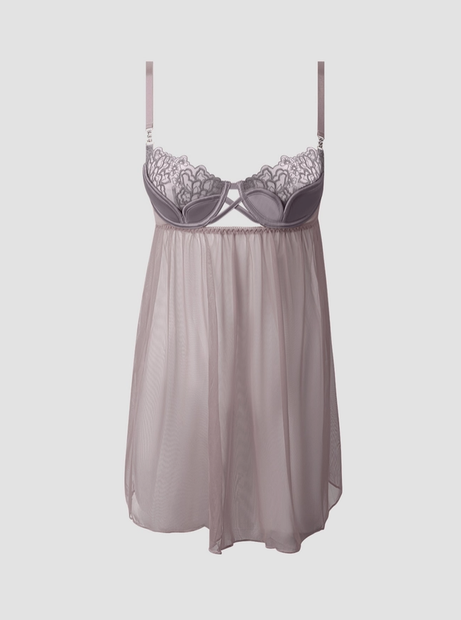 NATASHA BESTICKTES MESH & SATIN-BABYDOLL