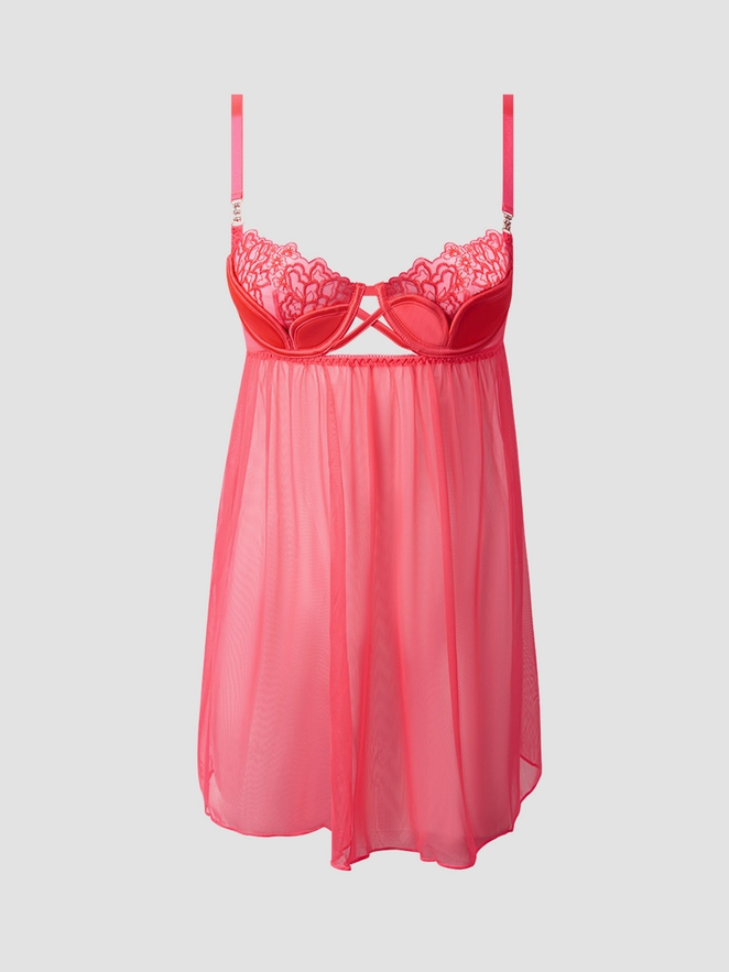 NATASHA BESTICKTES MESH & SATIN-BABYDOLL
