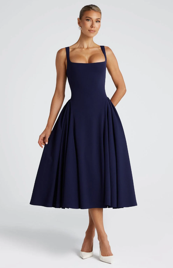 DAVINA MIDI-KLEID BLAU